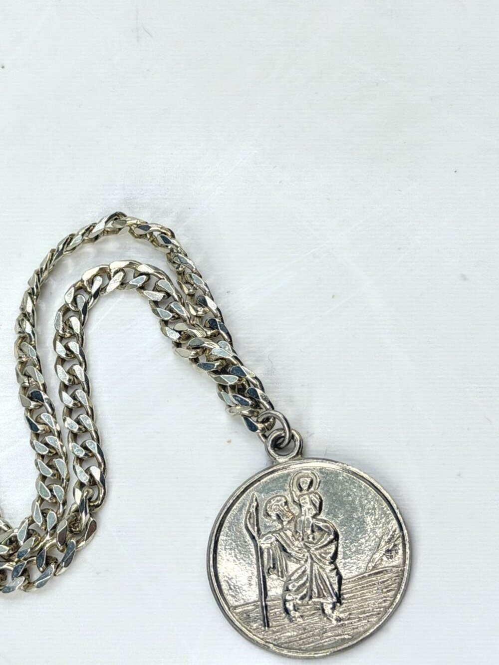 Vintage Sterling Silver St. Christopher Medal Curb Chain 21.7g JR1986